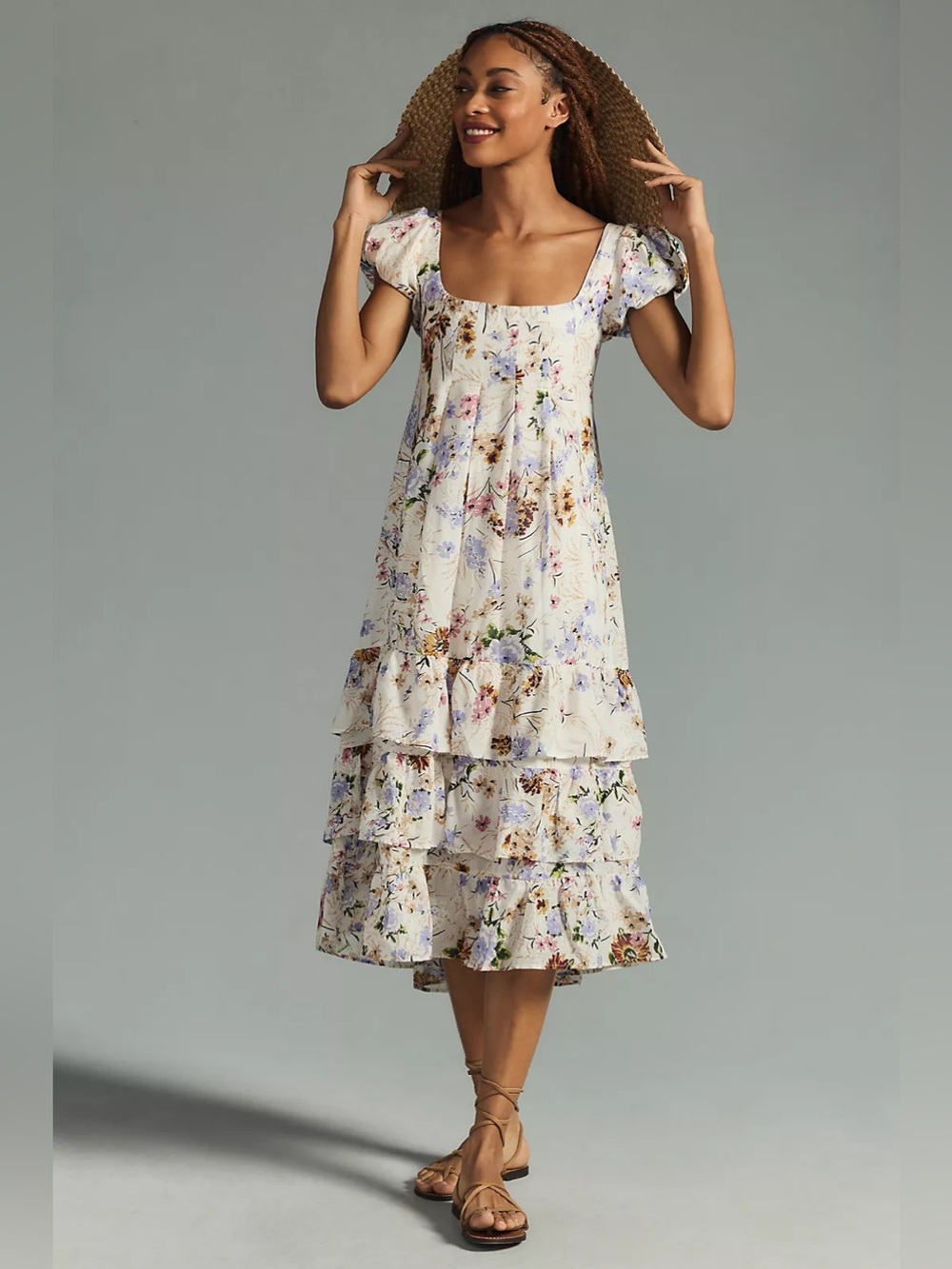 By Anthropologie Tiered Cap-Sleeve Dress